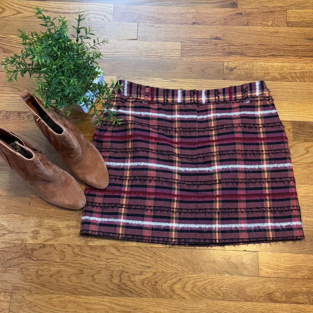 Topshop Womens 10 Pink Tweed Plaid Fuzzy Mini Skirt Pockets School Preppy Prep